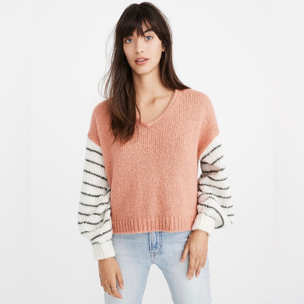 Madewell- Balloon-Sleeve Pullover Sweater in Colorblock Small